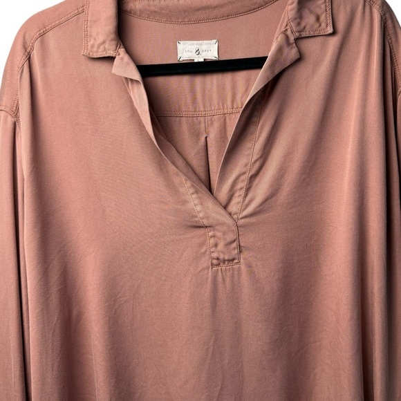 LOU & GREY Women's Tunic Top V Neck Clay Pink Lyocell Oversized Split Popover - Picture 4 of 9